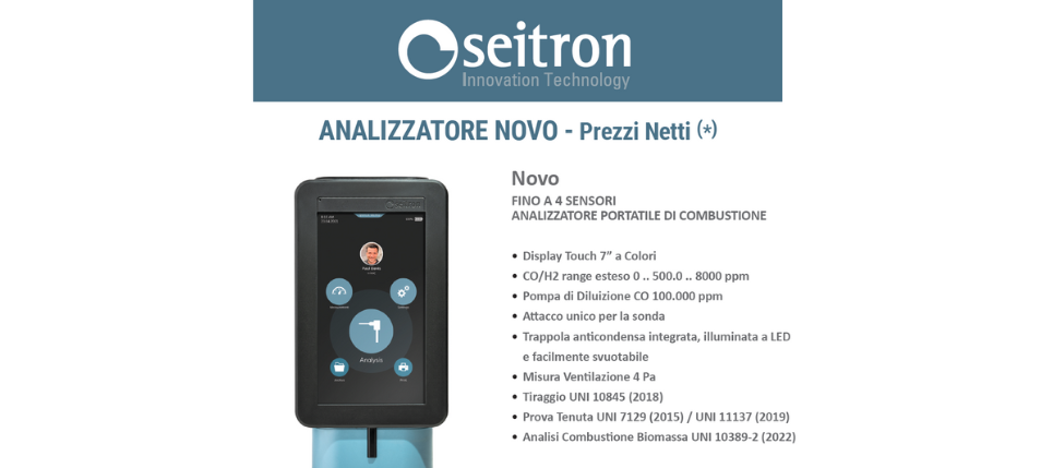 Al momento stai visualizzando Seitron: Analizzatore portatile di combustione Novo – Prezzi netti 2024